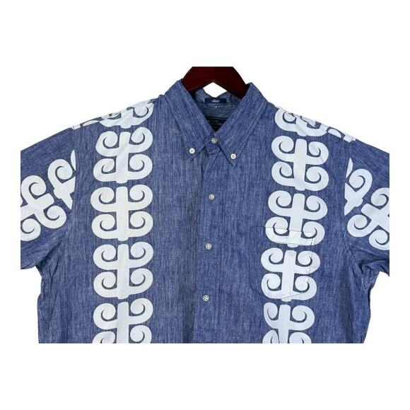 Reyn Spooner Hawaiian Shirt Mens Large Gray Geometric Short Sleeve Button Up - Picture 2 of 12